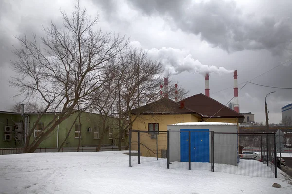 Moskwa Rosja Lutego 2019 Miejski Krajobraz Zimą Elektrownia Cieplna Moskwa — Zdjęcie stockowe