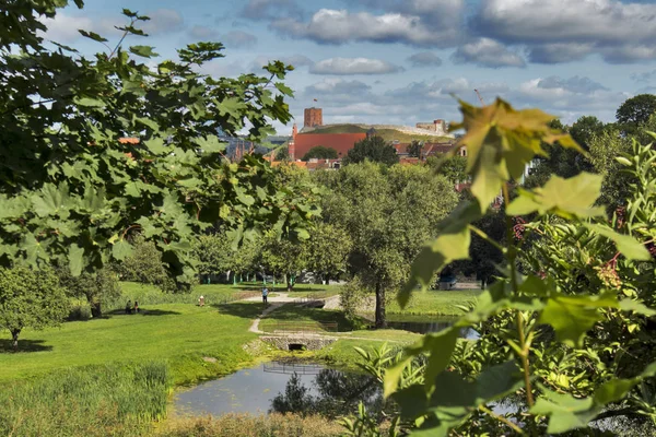 Vilnius. Luftaufnahme der Stadt. ein kleiner Teich zwischen den Bäumen — Stockfoto