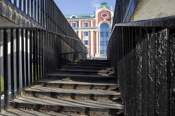 Iron stairs leading to the Sheroton Hotel
