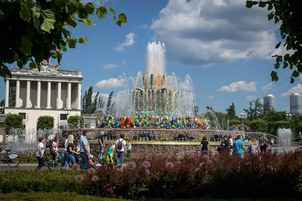 Moscú Rusia Junio 2020 Fuente Flor Piedra Día Soleado Exposición — Foto de Stock