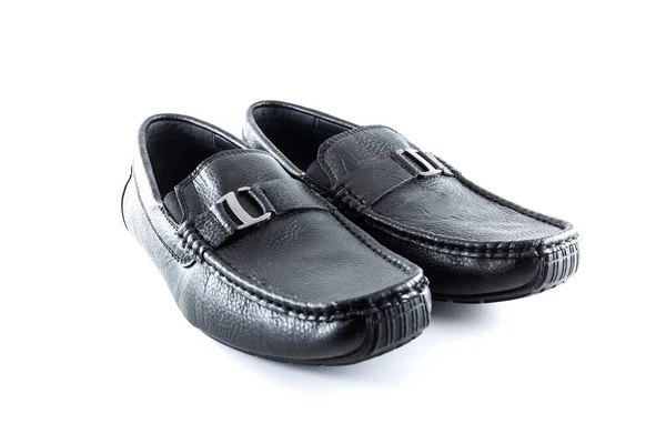 Paar Zwarte Mannelijke Klassieke Schoenen Witte Achtergrond Isoleren — Stockfoto