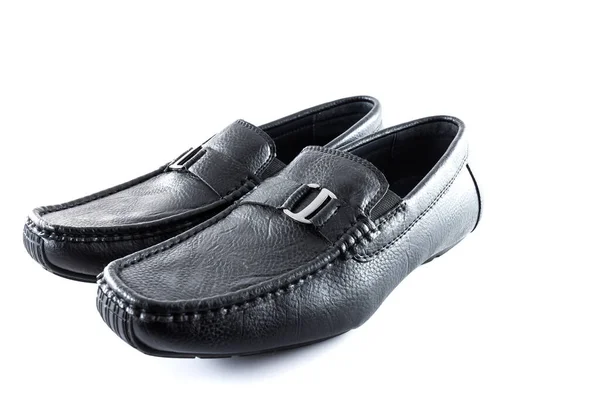 Paar Zwarte Mannelijke Klassieke Schoenen Witte Achtergrond Isoleren — Stockfoto