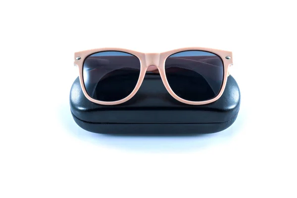 Pink Sunglasses Black Opened Case White Background — Stock Photo, Image