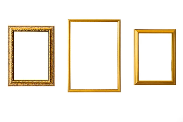 黄金老式框架 白色背景上精致的老式金 镀金相框 — 图库照片
