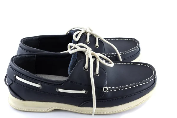 Couro Azul Cor Homem Sapatos Fundo Branco — Fotografia de Stock