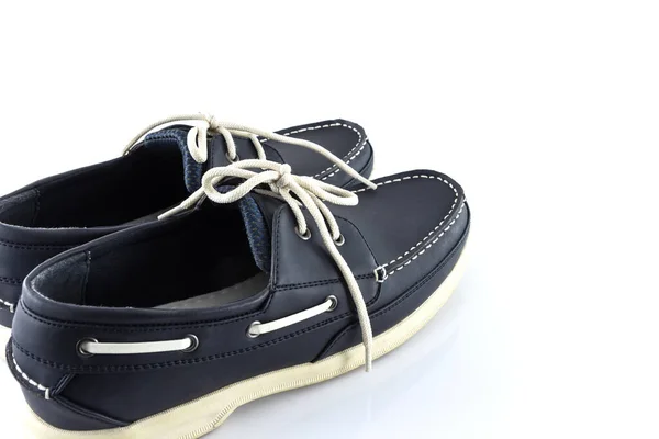 Δερμάτινα Μπλε Χρώμα Ανδρικά Παπούτσια Λευκό Φόντο — Φωτογραφία Αρχείου