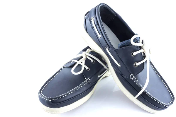 Couro Azul Cor Homem Sapatos Fundo Branco — Fotografia de Stock