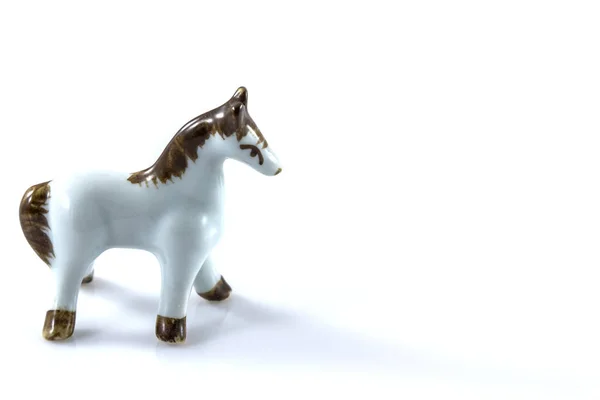 White Ceramic Figurine Horse White Background — Stock Photo, Image