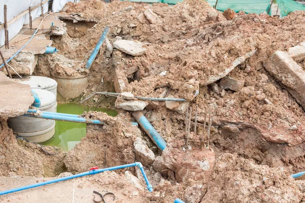 Cimento Derramado Com Postes Aço Para Construção — Fotografia de Stock