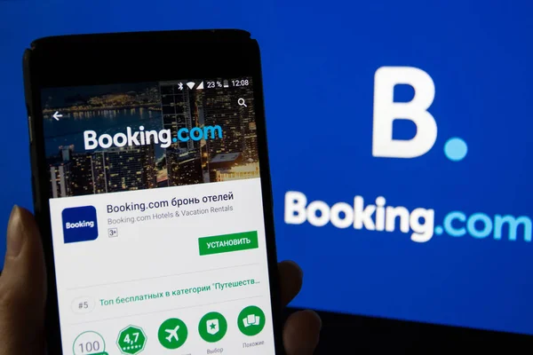 Москва Російська Федерація Травня 2018 Booking Com Системи Бронювання Готелів — стокове фото