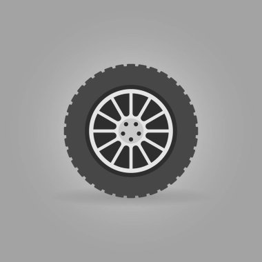 Vektör araba tekerleği düz simgesi gri arka plan üzerinde