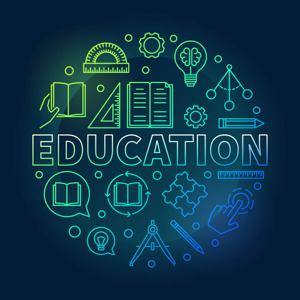 Education vector round colorful illustration in thin line style