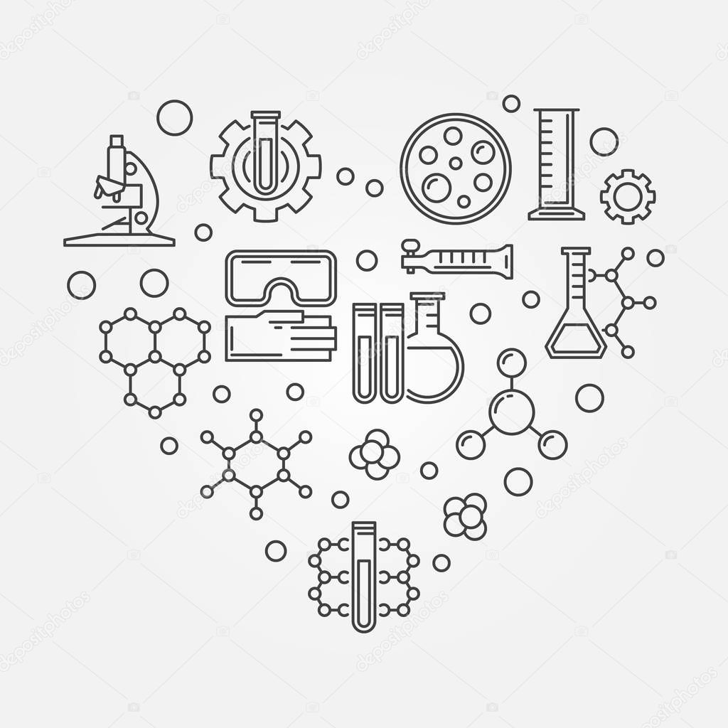 Chemistry heart creative symbol. Vector i love chemistry concept illustration in thin line style