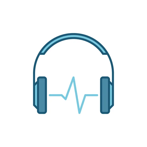 Blue headphones with sound wave vector icon — Stock Vector