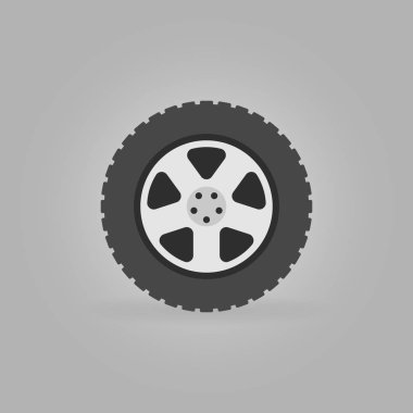 Düz araba tekerlek lastiği vektör simgesi gri arka plan üzerinde