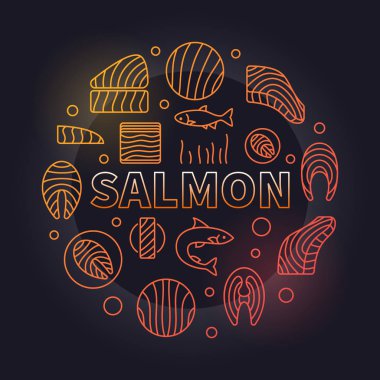 Somon illüstrasyon yuvarlak - vektör renkli balık et işareti