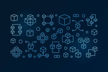 Blockchain teknoloji mavi vektör çizgi yatay banner