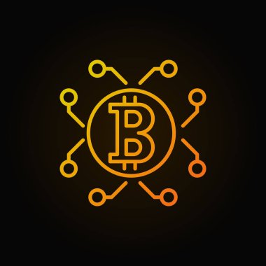 Turuncu bitcoin ve cryptocurrency vektör anahat simgesini