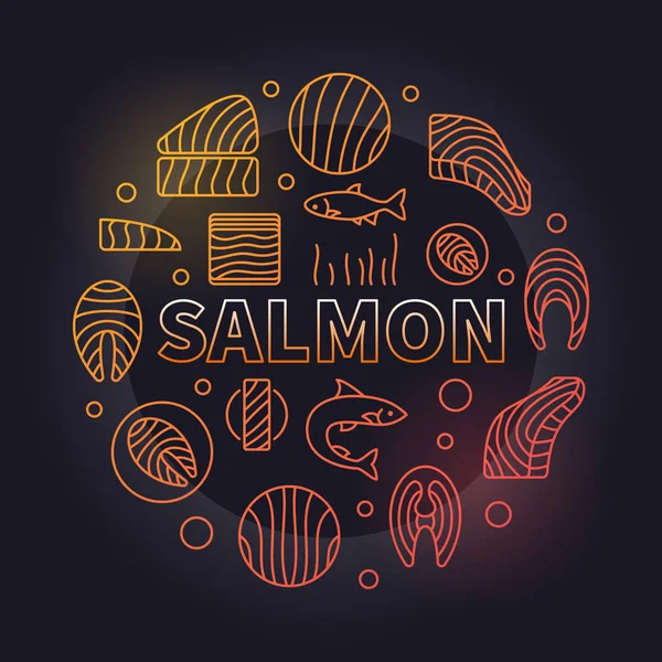Ilustración redonda de salmón - signo de carne de pescado de color vector — Vector de stock