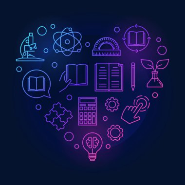 Eğitim kalp vektör parlak çizimde ince çizgi stili