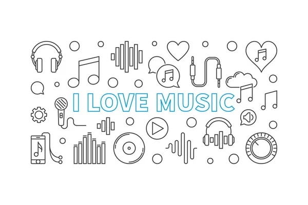 I Love Music vector banner horizontal o ilustración — Vector de stock