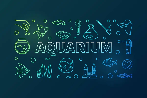 Aquarium vector colorful horizontal banner in thin line style — Stock Vector