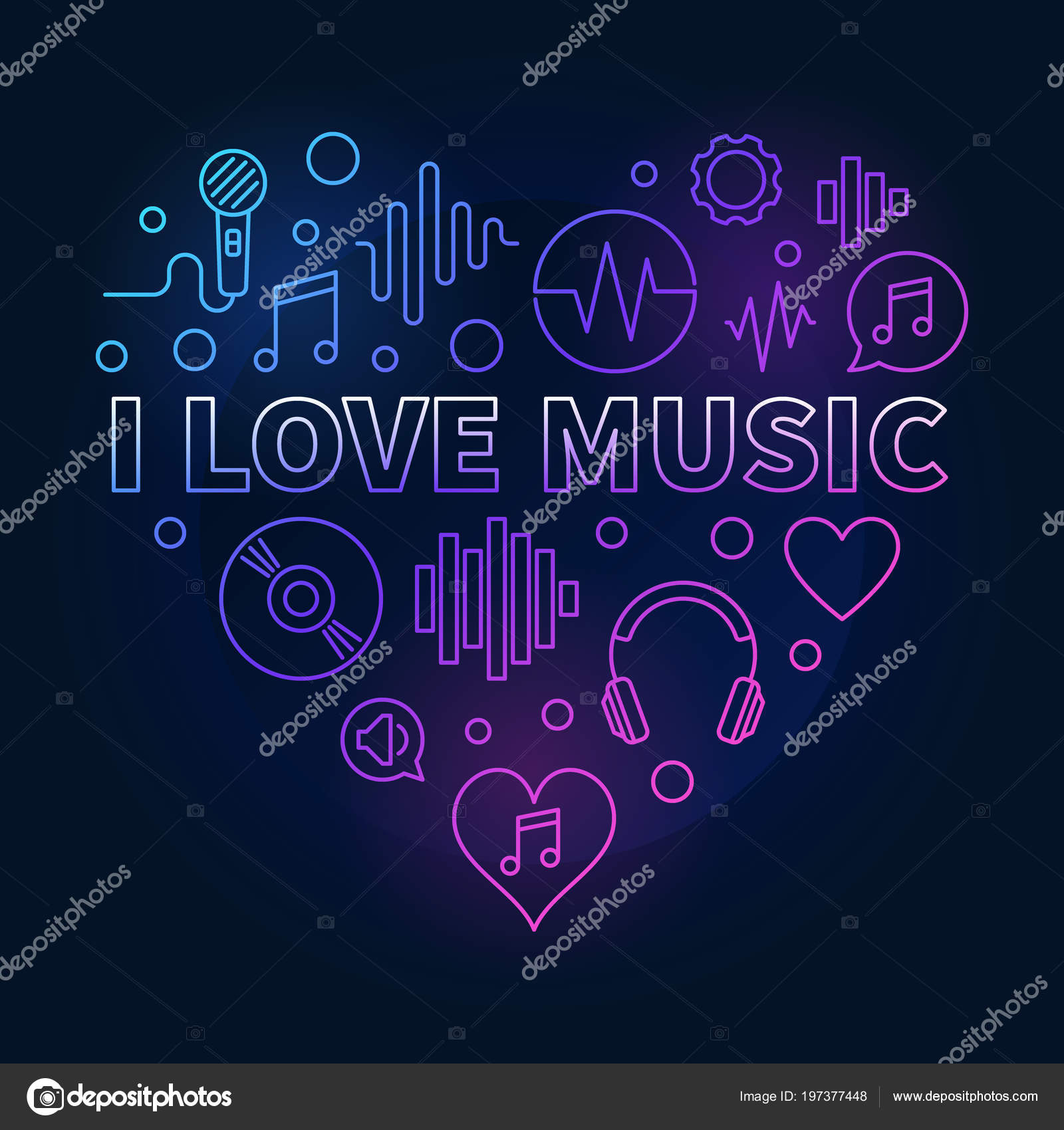 I Love Music Heart Colored Linear Illustration Vector Image By C Sn3g Vector Stock