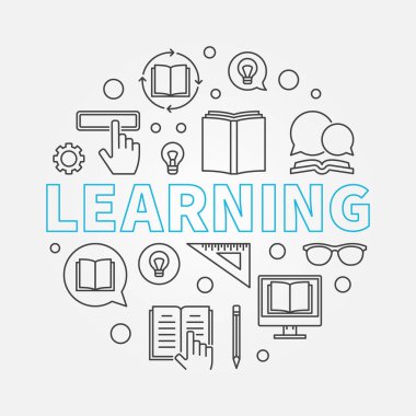 Öğrenme vektör yuvarlak çizimde ince çizgi stili 