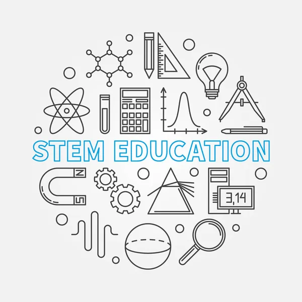 STEM Istruzione vettore illustrazione rotonda in stile linea sottile — Vettoriale Stock