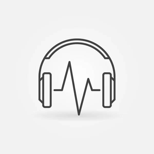 Auriculares con icono lineal vector de onda de música — Vector de stock