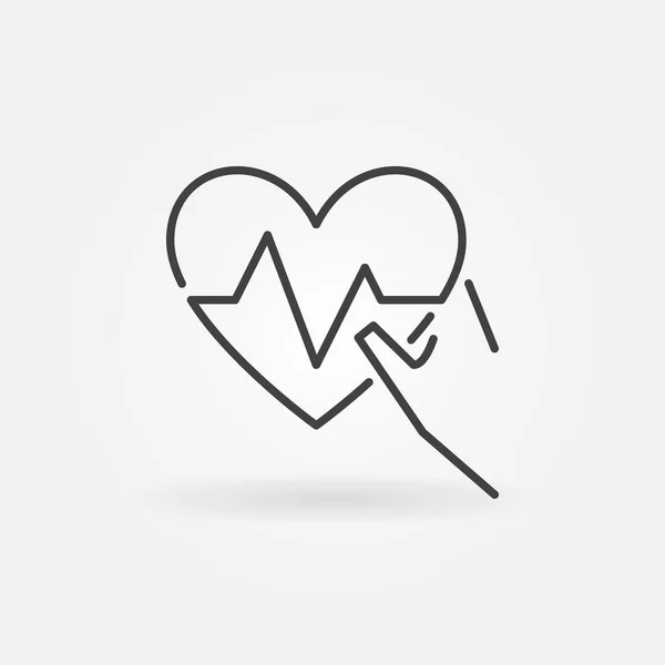 Mano sosteniendo icono vector latido del corazón en estilo de línea delgada — Vector de stock