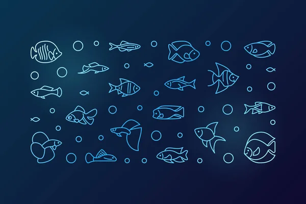 Горизонтальный баннер аквариумных рыб в очертаниях — стоковый вектор