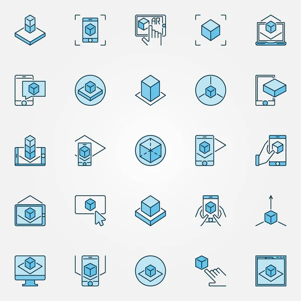 Icônes bleu réalité augmentée. Symboles vectoriels de technologie AR — Image vectorielle