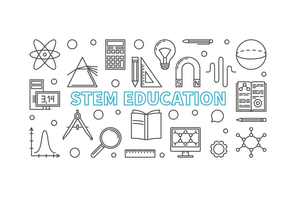 STEM Educación vector bandera horizontal en estilo de línea — Archivo Imágenes Vectoriales