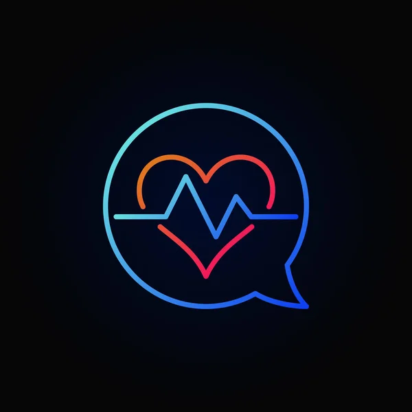 Heartbeat in blue speech bubble outline vector bright icon — Stock Vector