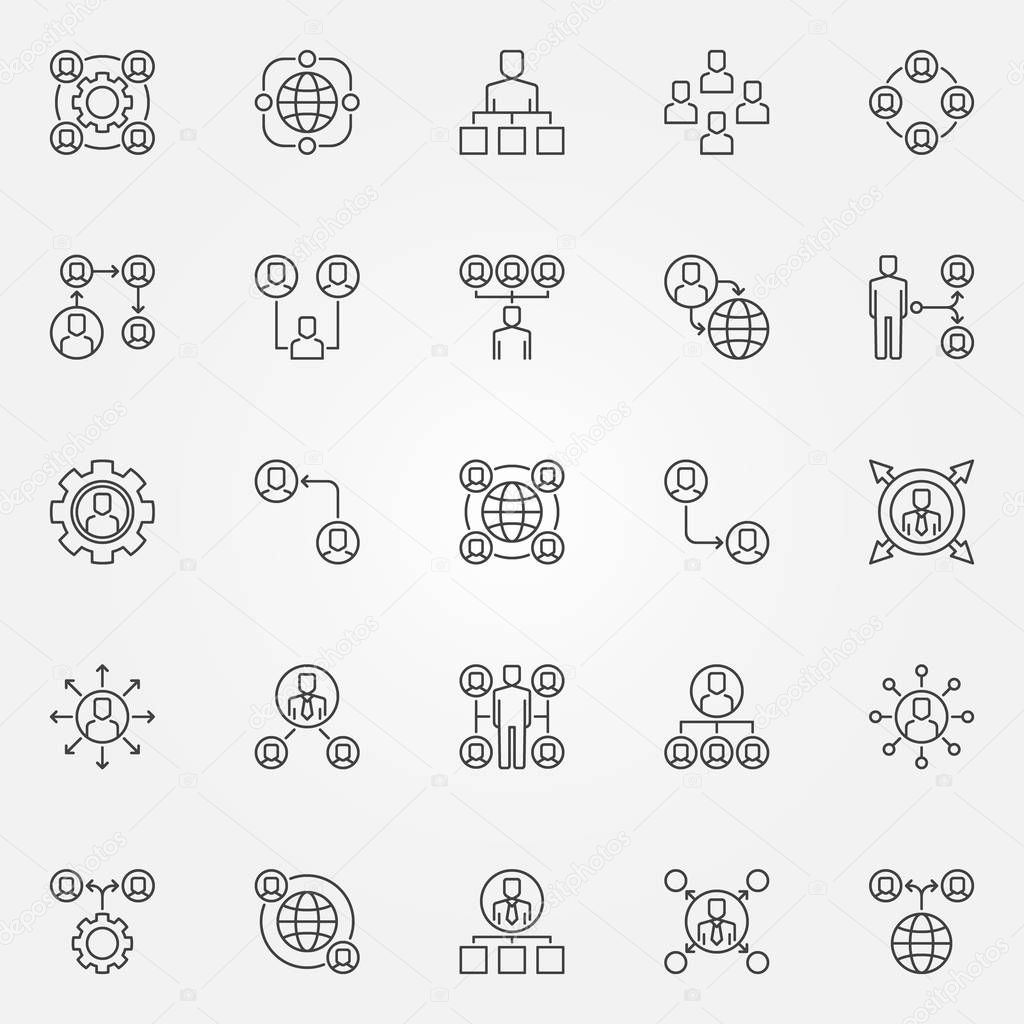 Outsourcing icons set. Vector outsource concept symbols or design elements in thin line style
