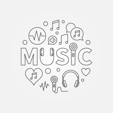 Word satır simgeler daire şeklinde müzikle. Vektör çizim