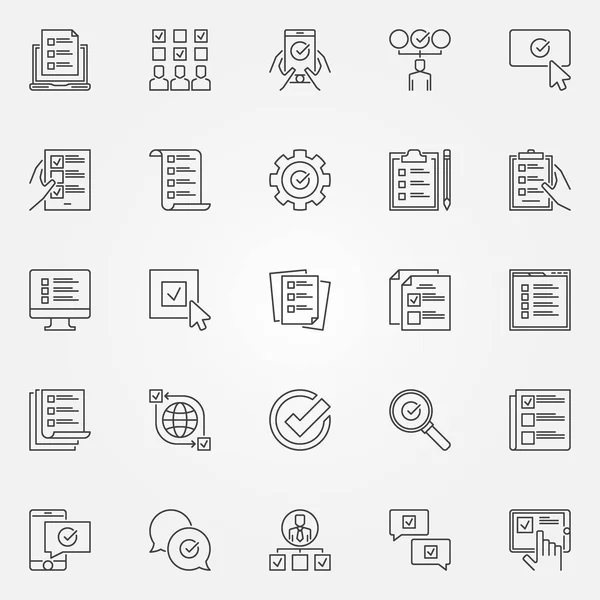 Survey icons set. Vector checklist, to do list line signs — Stock Vector
