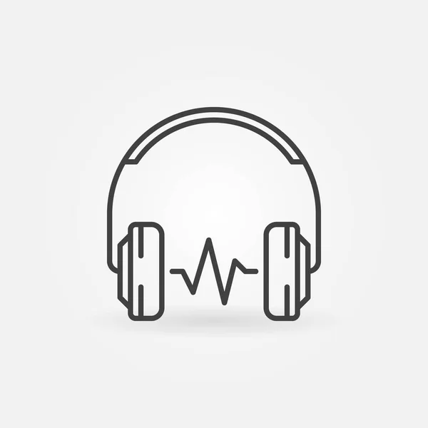 Fones de ouvido over-Ear com ícone de contorno de vetor de onda sonora — Vetor de Stock