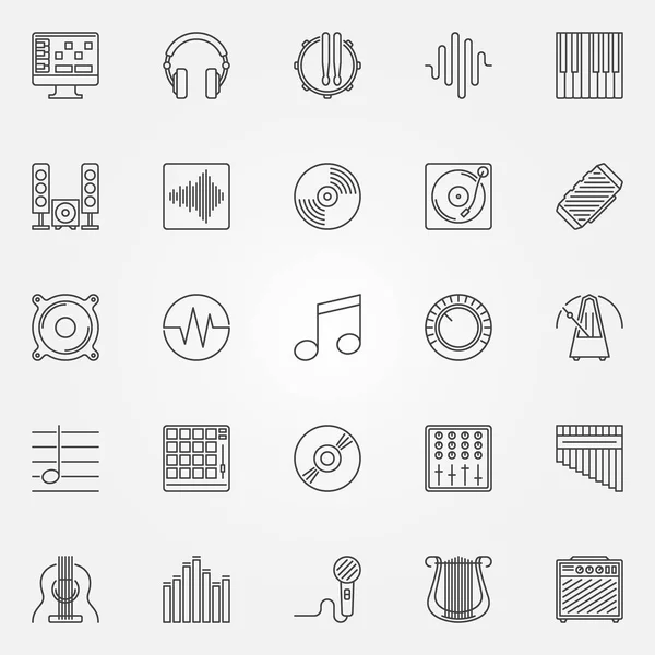 Müzik Icons set - vektör anahat kavramı sembolleri — Stok Vektör