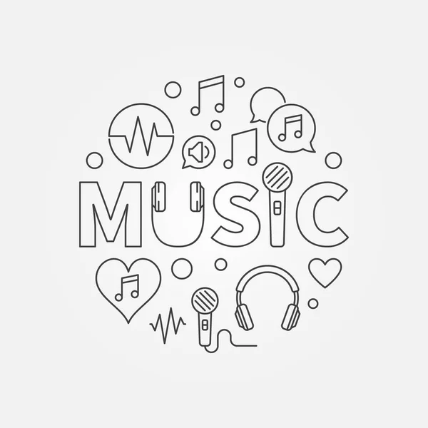 Word Music con iconos de línea en forma de círculo. Ilustración vectorial — Archivo Imágenes Vectoriales