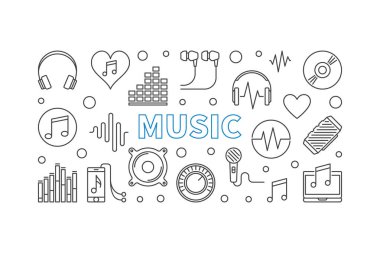 Anahat simgeleri ile yapılan müzik vektör yatay banner