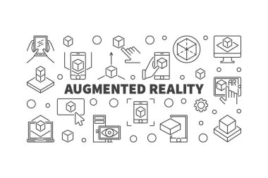 Artırılmış gerçeklik yatay banner. AR hat illüstrasyon