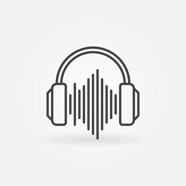 Auriculares con icono de contorno de onda sonora. Signo lineal vectorial — Vector de stock