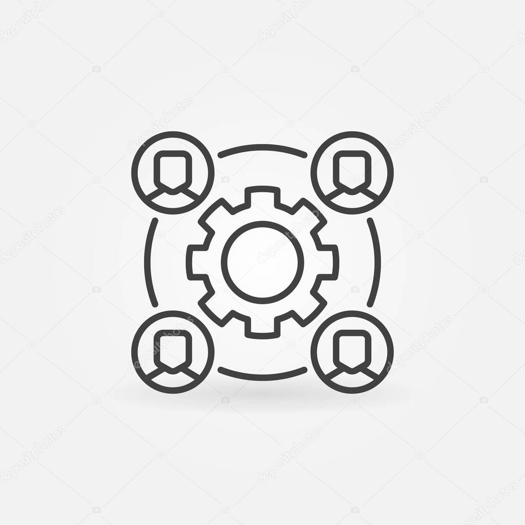Outsourcing concept vector icon with gear and people in thin line style
