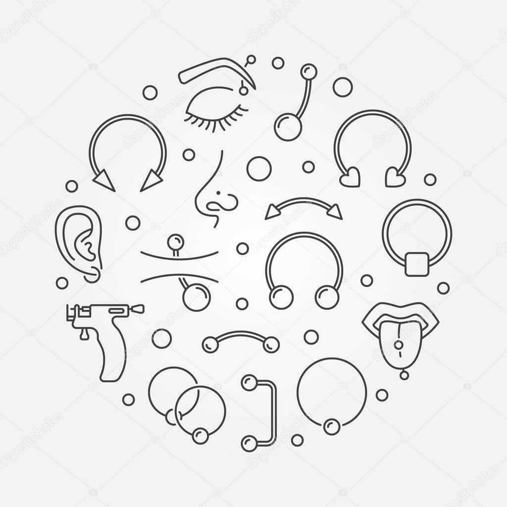 Piercing round concept vector illustration in outline style