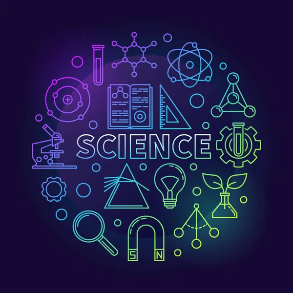 Scienza moderna rotondo vettore illustrazione a colori in stile linea — Vettoriale Stock