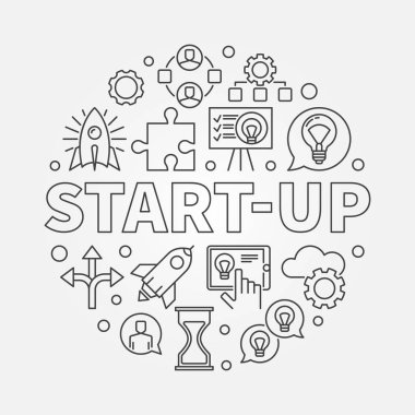 Başlangıç dairesel illüstrasyon. Vektör başlangıç anahat simgeleri