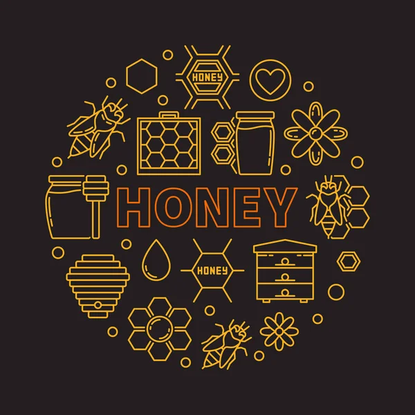 Honigvektor runde Umrisse Illustration auf dunklem Hintergrund — Stockvektor