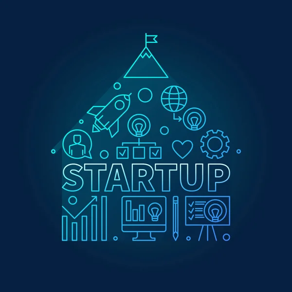 Start-up-Symbole in Hausform blaue Illustration im Linienstil — Stockvektor